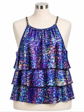 Jackie Jon Multicolor Satin Chain Detail Tiered Halter Top Sz  M Petite-Glam